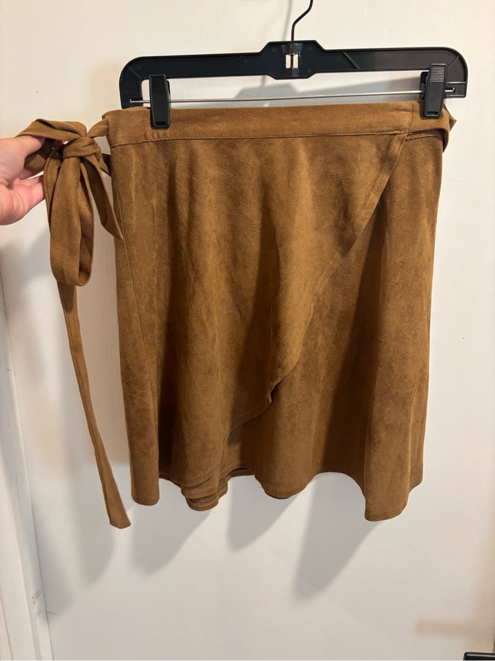Asymmetrical Wrap Skirt in Camel Brown